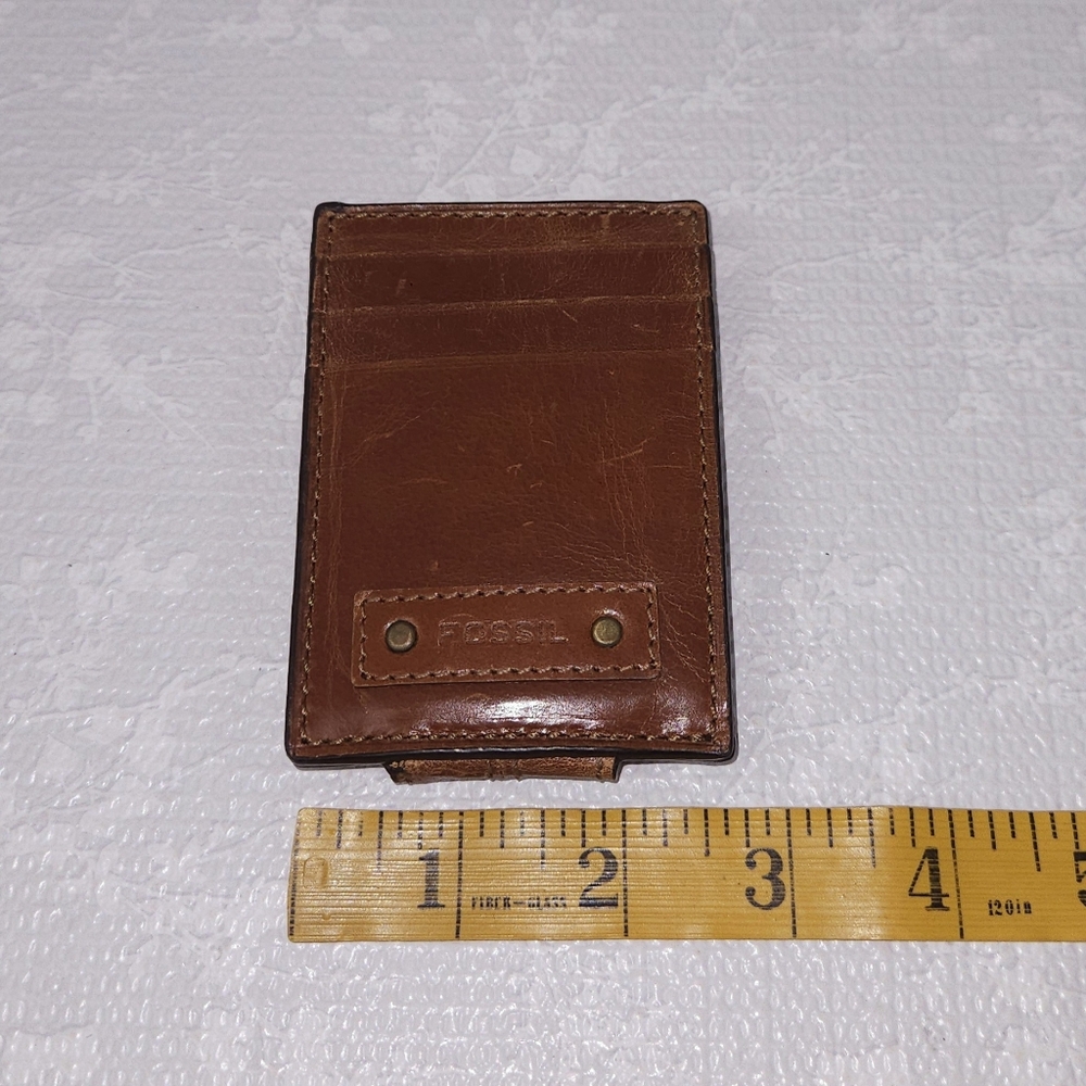 FOSSIL Brown Leather Money Clip Card Wallet - Picture 9 of 9